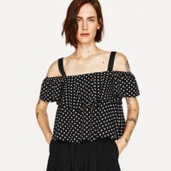 Zara Basic Polka Dot Off-Shoulder Blouse Top Small S - Picture 1 of 8